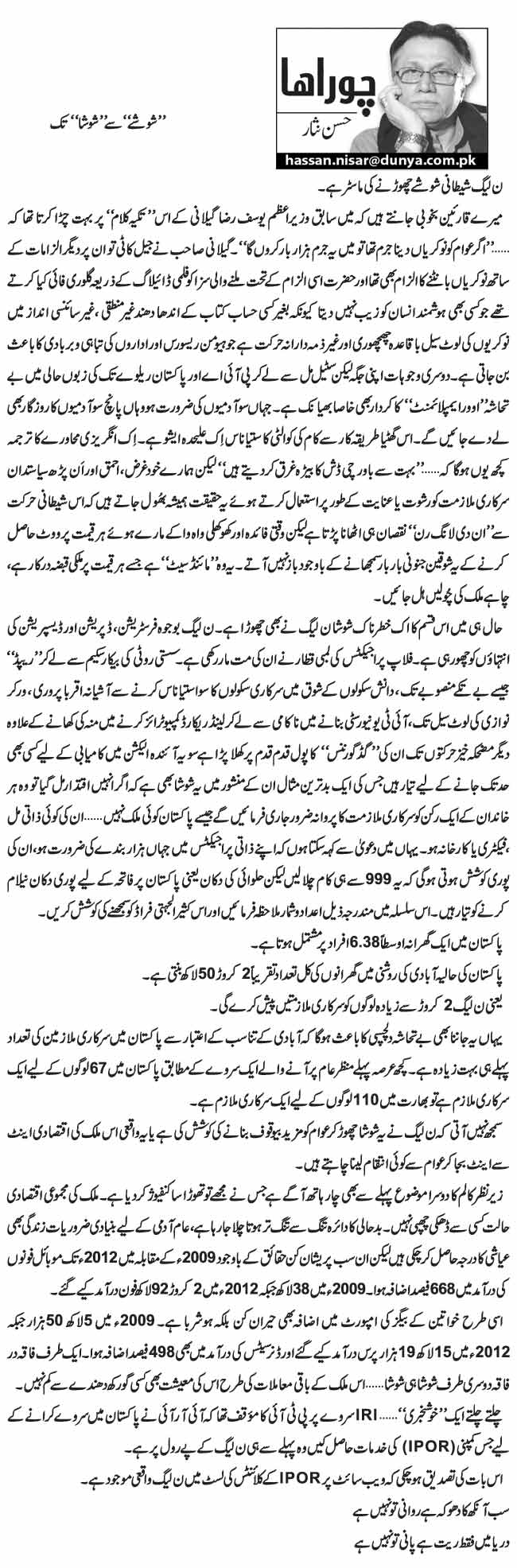 Shoshay Se Shosha Tak Hassan Nisar Daily Urdu Columns