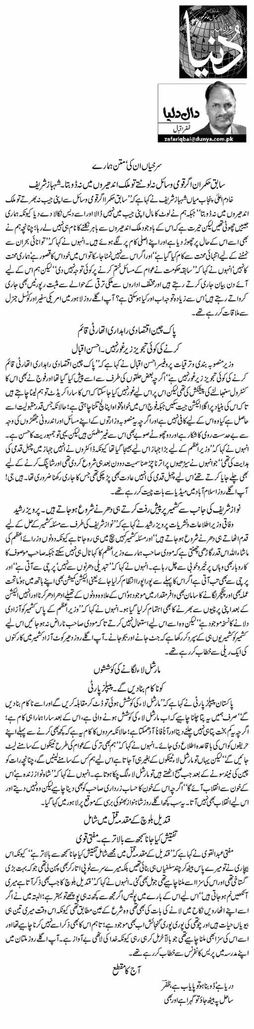 Surkhiyan Unki Matan Hamare 189 Zafar Iqbal Daily Urdu Columns